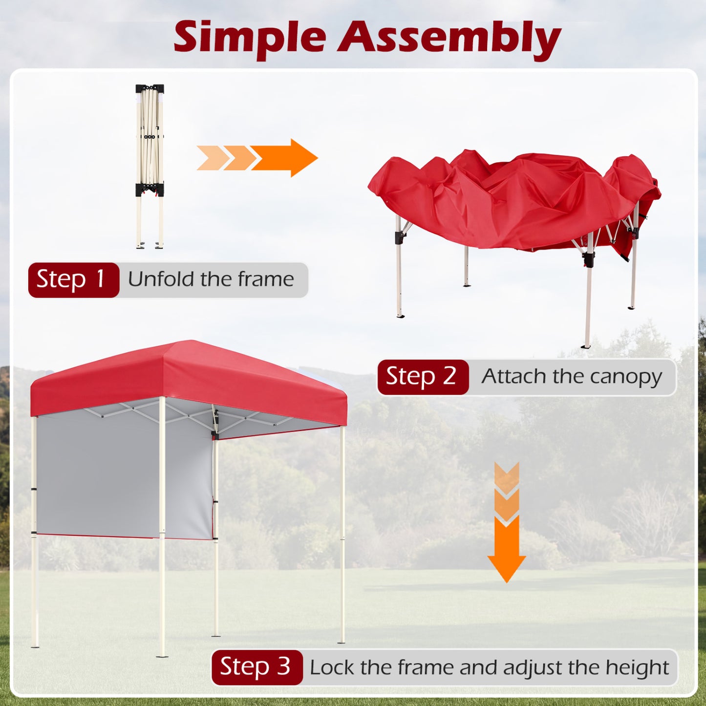 6x4 FT Pop-Up Canopy Tent with Half Sidewall, Red