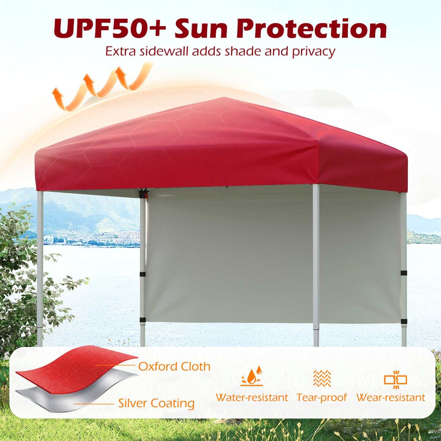 6x4 FT Pop-Up Canopy Tent with Half Sidewall, Red