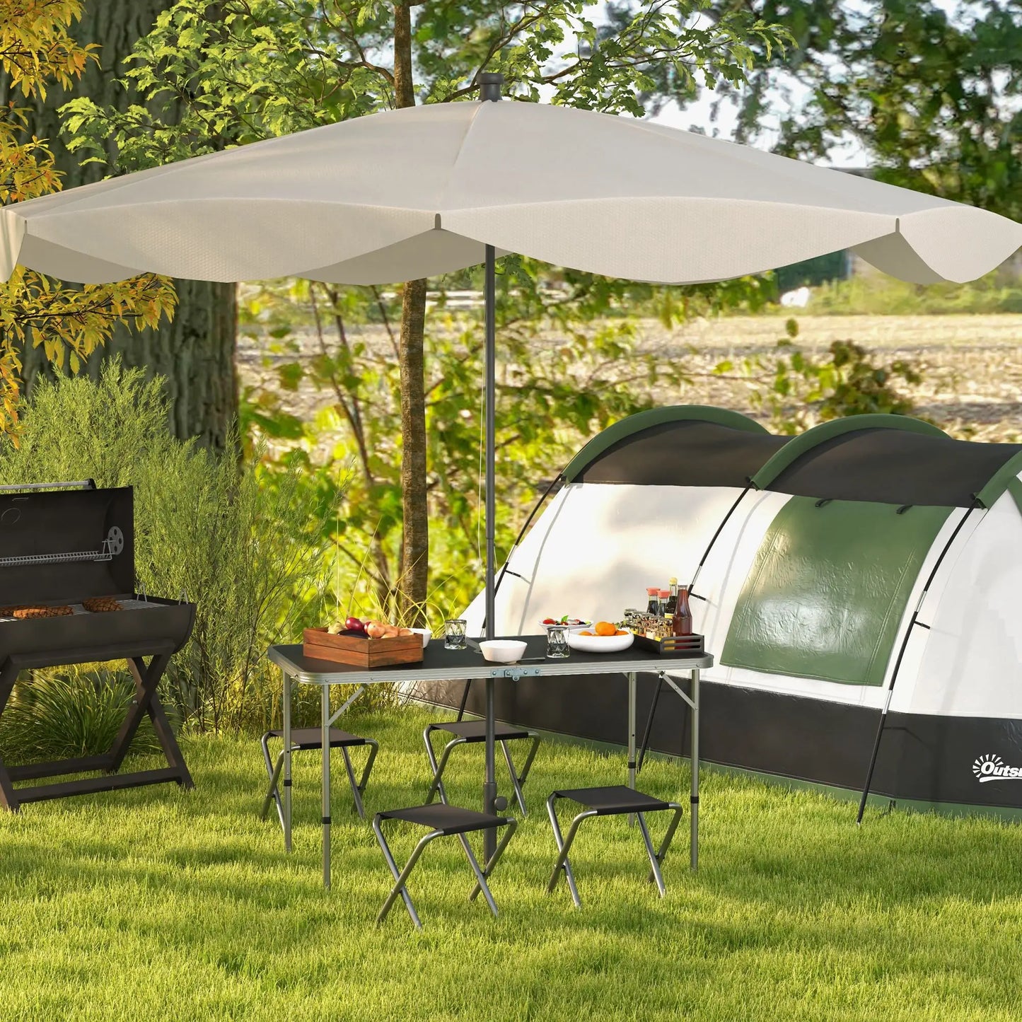 Folding Picnic Table With Chairs, 47.2" L x 23.6" W x 21.7"-27.6" H, Black Picnic Tables & Camping Chairs at Gallery Canada