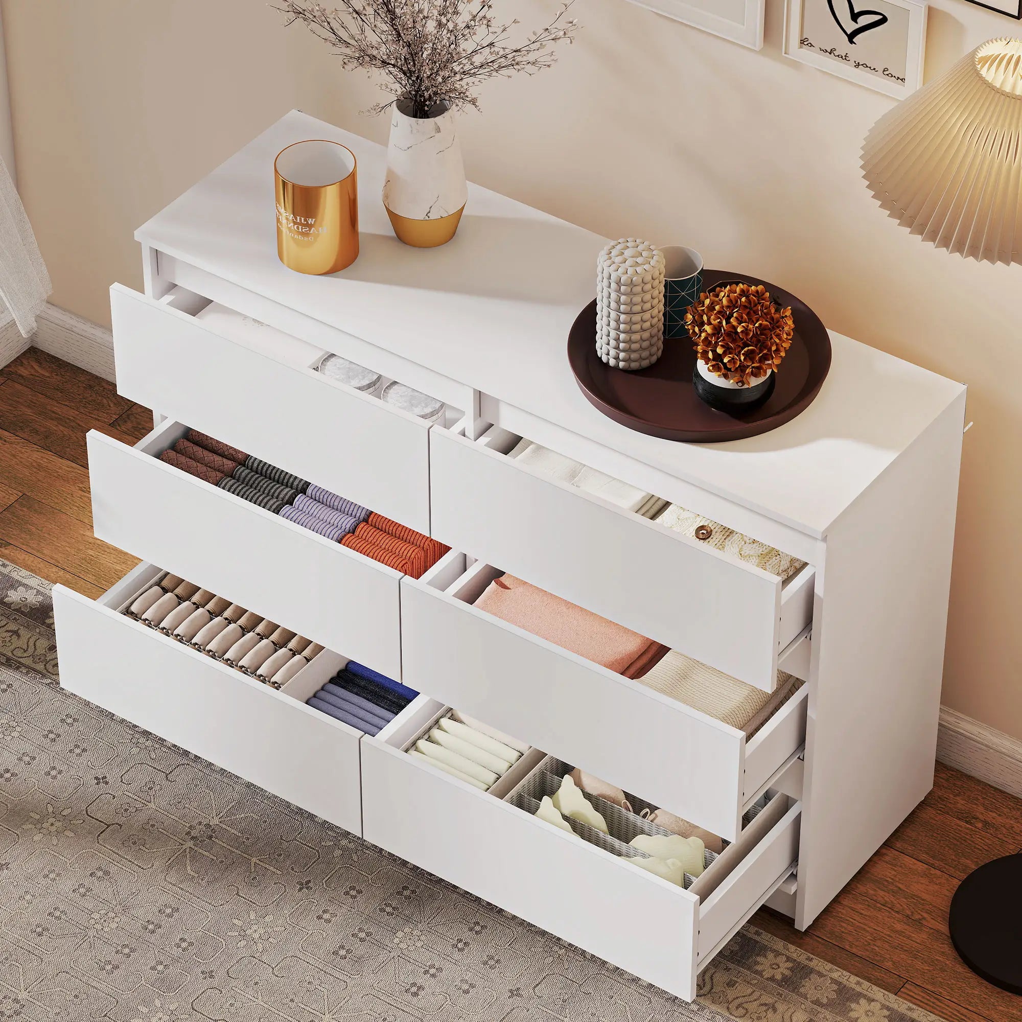 Wide 6 Drawer Dresser, Modern Clothes Storage Organizer, White Storage Cabinets at Gallery Canada