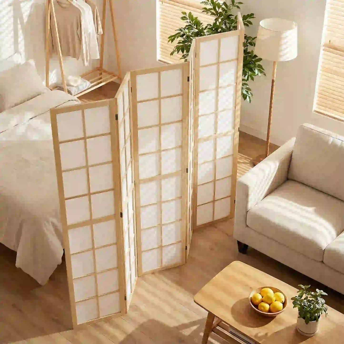6 Panel Room Divider, 5.6 ft, Natural Wood, Folding Wall Partition Room Dividers at Gallery Canada