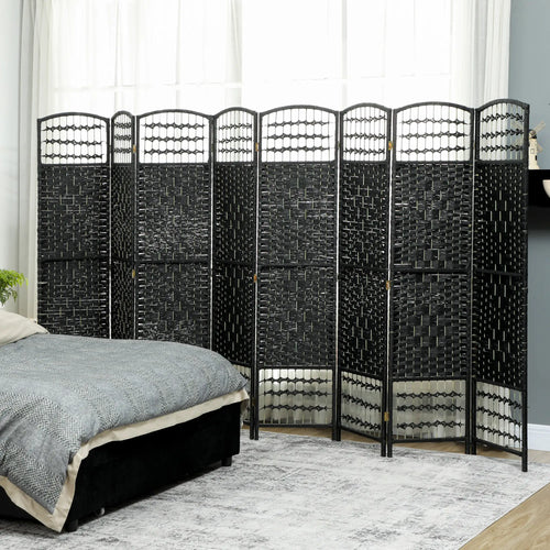 8 Panel Folding Room Divider, Portable Privacy Screen, Black