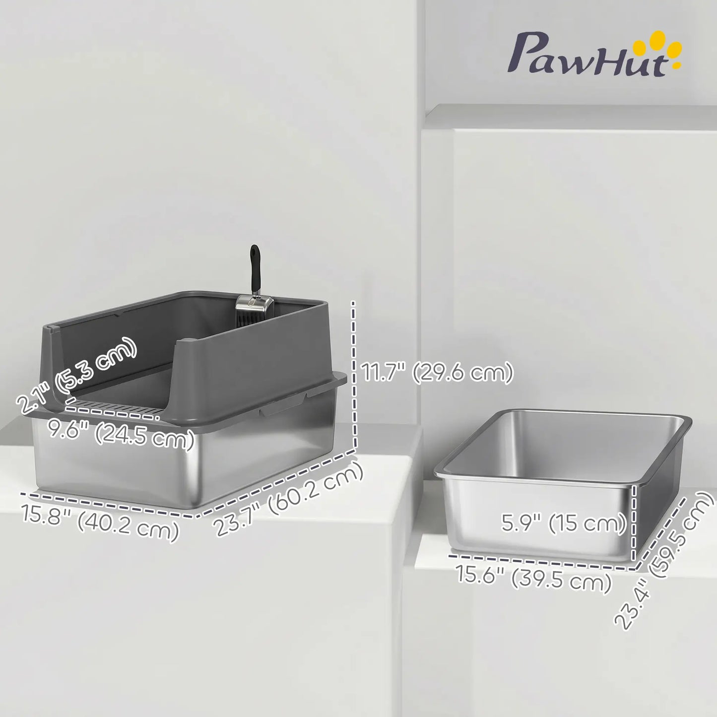 XL Stainless Steel Cat Litter Box, High Wall, Odor Free, Steel