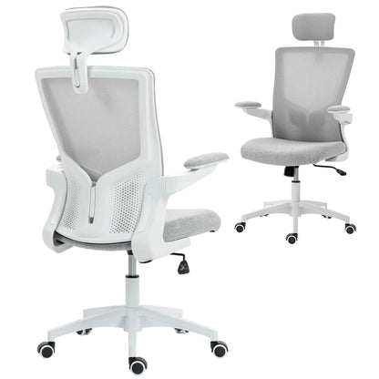 Ergonomic Office Chair, Adjustable Lumbar Support, Headrest, Flip-Up Armrests, Grey Task Chairs at Gallery Canada