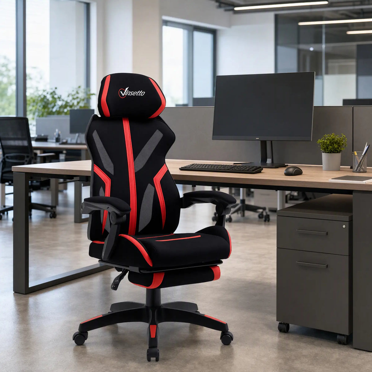 Racing Gaming Chair, Ergonomic Computer Chair with Footrest, Headrest, Black, Red Video Game Chairs at Gallery Canada