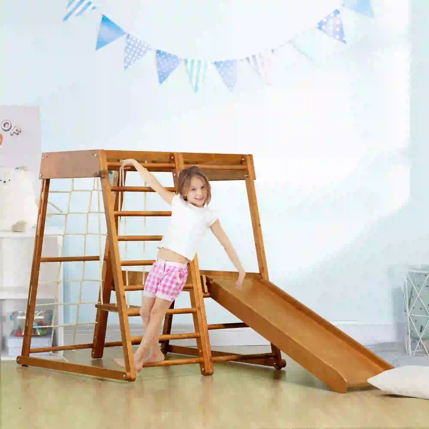 6-in-1 Kids Indoor Playground with Slide, Climbing Wall, Rope Climber, Monkey Bars, Swing, Ladder Toddler & Kids Step Stools at Gallery Canada