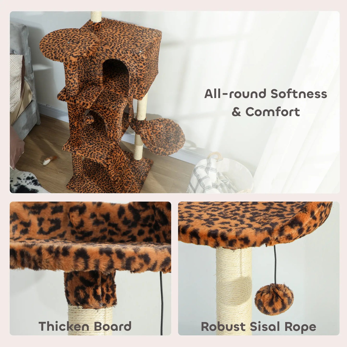 63 Inch Cat Tree with Sisal Posts, Condos, Plush Perches, Hammock, Ladder Cat Towers at Gallery Canada
