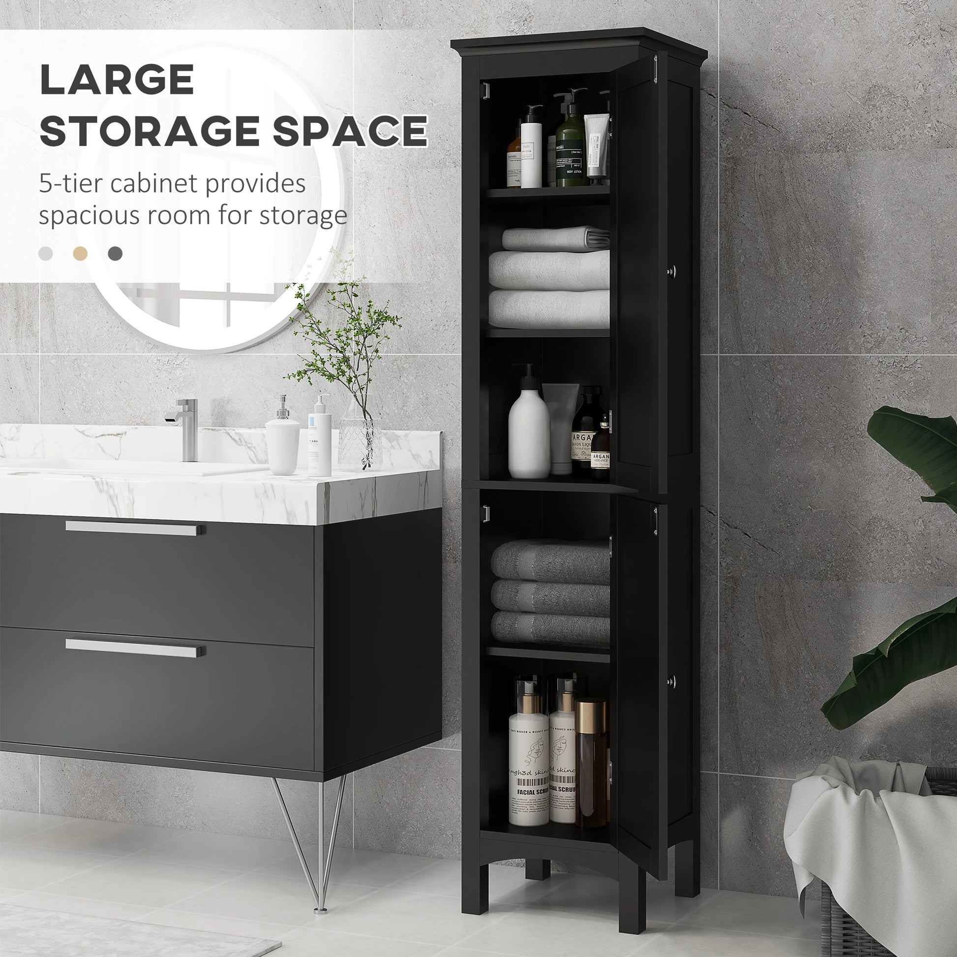 Tall Bathroom Cabinet, Freestanding Storage Organizer, 15" x 13" x 63", Black Bathroom Cabinets at Gallery Canada