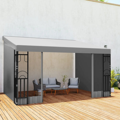 10' x 13' Wall Pergola, Outdoor Gazebo, 2 Curtains, 2 Nettings, UV Resistant, Light Grey Pergolas at Gallery Canada