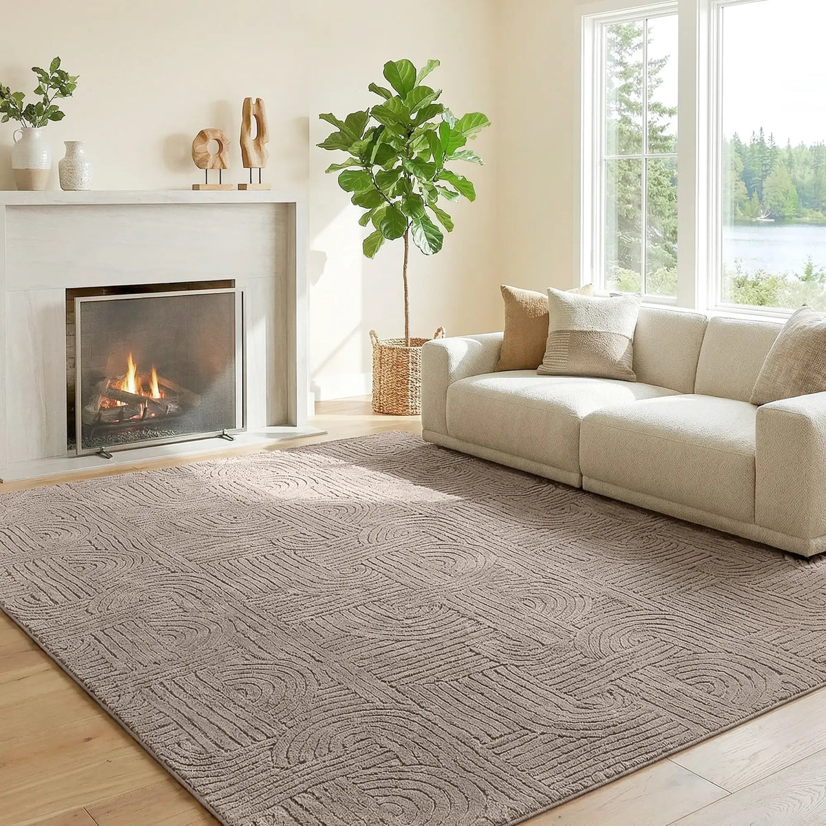 5x7 Faux Fur Rug, Non-Slip Carpet for Living Room, Bedroom, Tan Area Rugs at Gallery Canada