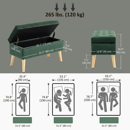 Velvet Storage Ottoman with Lid, Wood Legs, Dark Green Storage Ottomans & Benches at Gallery Canada