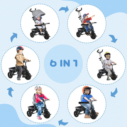 6 in 1 Toddler Tricycle Stroller, Basket, Canopy, 5-Point Harness, 12-60 Months, Grey Tricycles for Kids at Gallery Canada