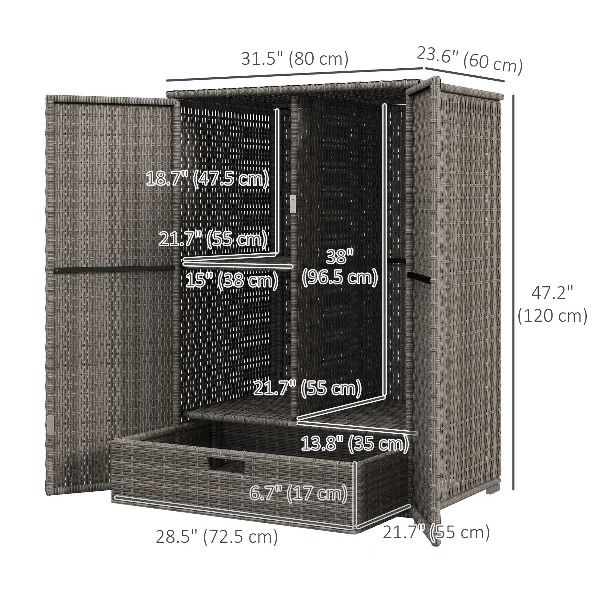 Wicker Outdoor Storage Cabinet, 2-Door Rattan, Dark Grey Patio Storage Boxes at Gallery Canada