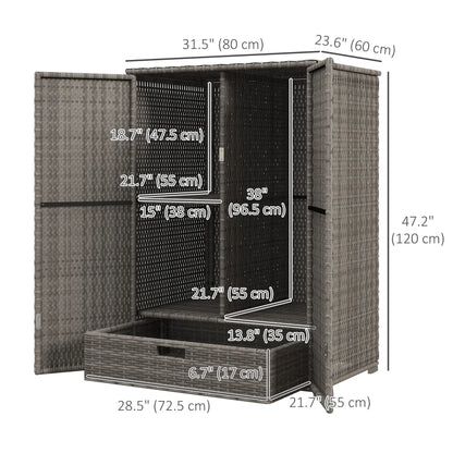 Wicker Outdoor Storage Cabinet, 2-Door Rattan, Dark Grey Patio Storage Boxes at Gallery Canada