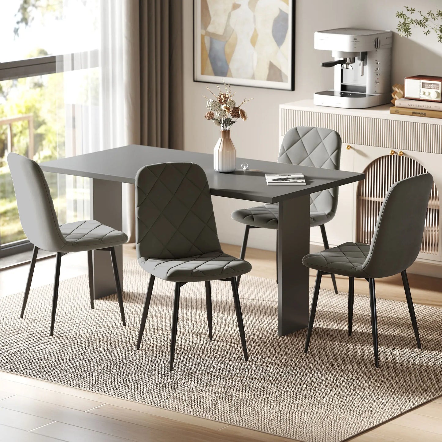 Upholstered Dining Chairs Set of 4, Steel Legs, Modern Kitchen Chairs, Grey Bar Stools at Gallery Canada