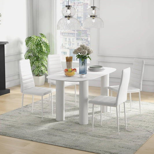Modern Dining Chairs, Set of 4, High Back PU Leather, White Bar Stools White at Gallery Canada