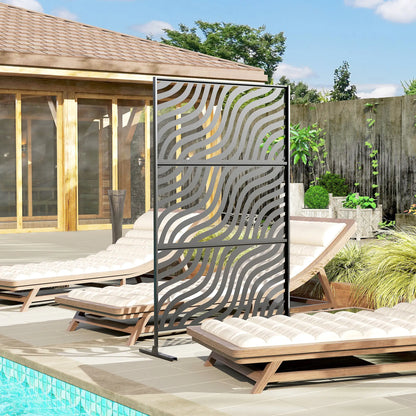 78" X 48" Metal Outdoor Privacy Screen, Freestanding Divider, Black