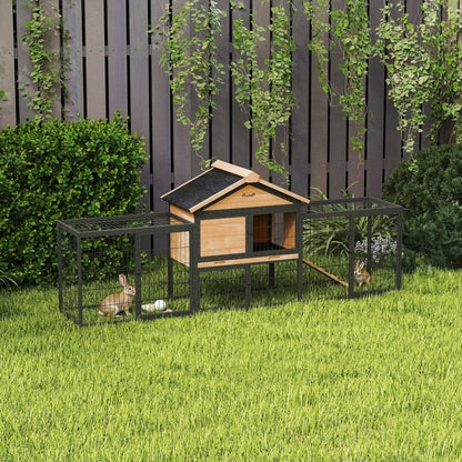 85"L Large Wooden Rabbit Hutch, Outdoor Bunny Cage With Run Box, Yellow Rabbit Hutch at Gallery Canada