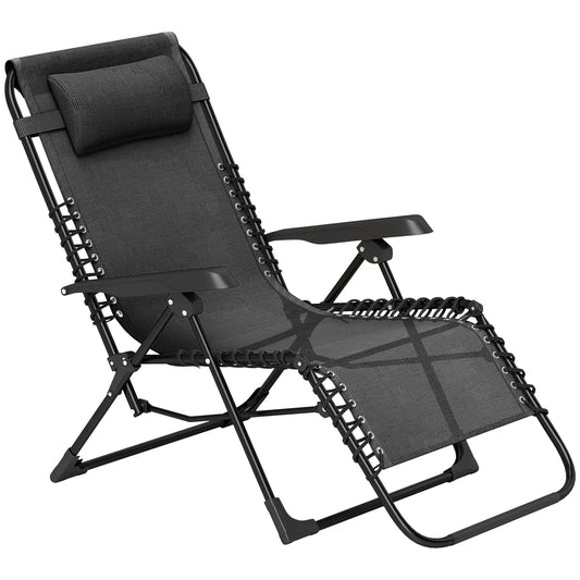 Folding Zero Gravity Chair, 5-Position Adjustable Outdoor Recliner, Black Lounger Chairs Black at Gallery Canada