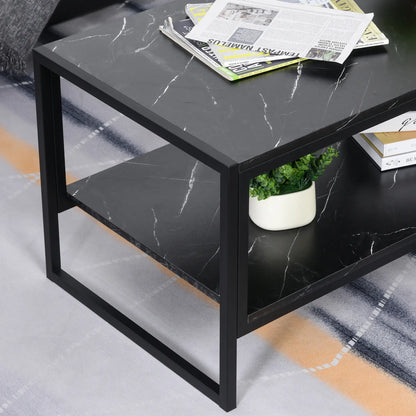 2-Tier Coffee Table with Storage, Marble Textured Top, Black Coffee Tables at Gallery Canada