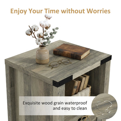 Farmhouse Side Table with Storage, Drawer, Open Shelf, Grey Side Tables at Gallery Canada