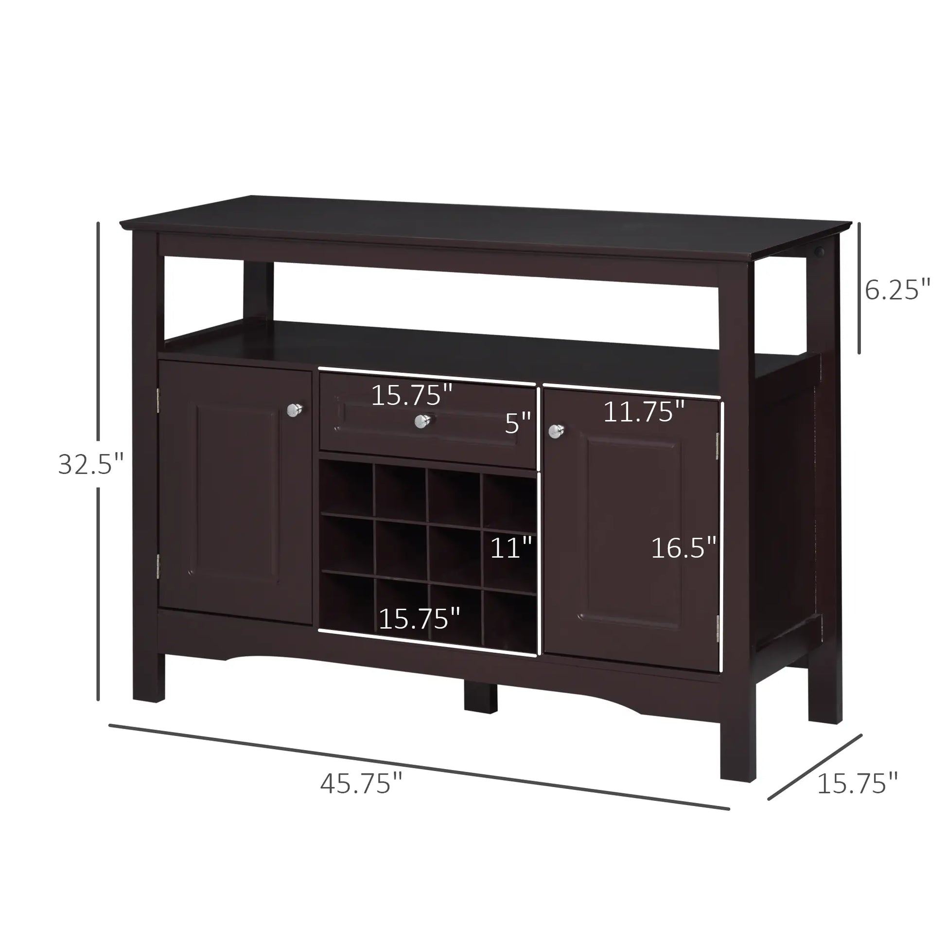 Modern Kitchen Buffet Cabinet, Drawer, 12-Bottle Wine Rack, Espresso Bar Cabinets at Gallery Canada