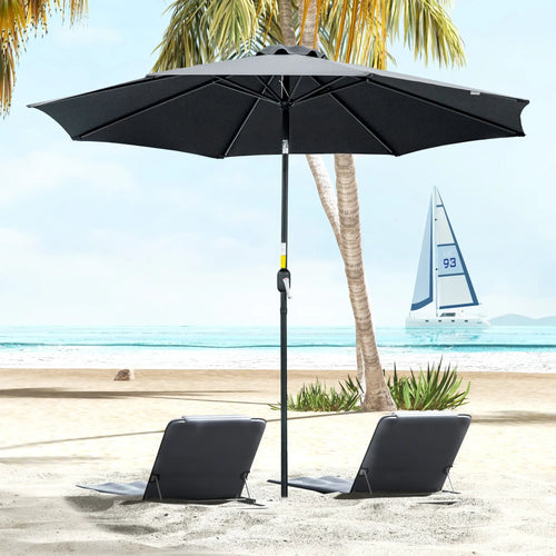 10' x 8' Round Market Umbrella, Crank Handle, Tilt, Black