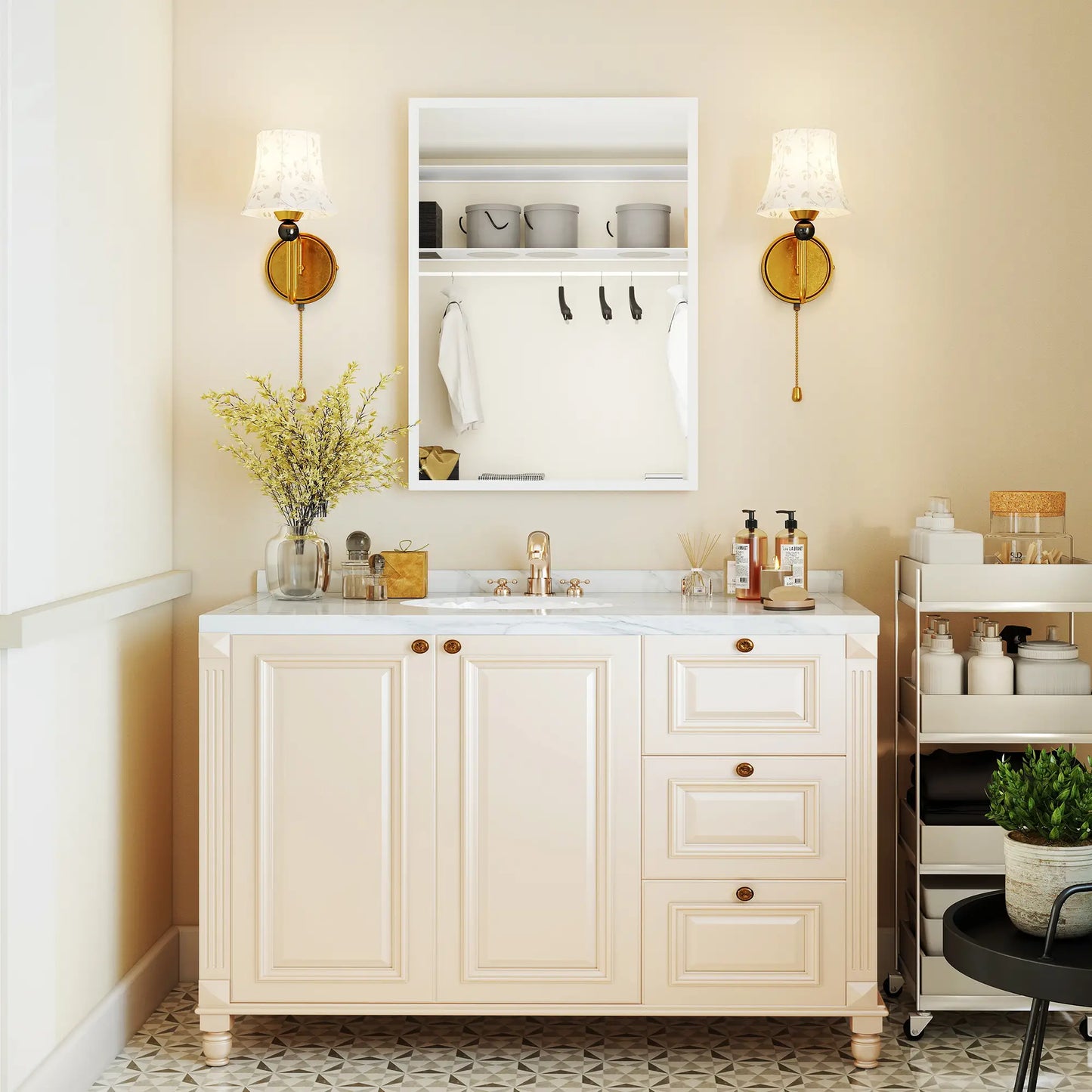 22" x 30" White Rectangular Wall Mirror, Bathroom Living Room Bedroom Entryway, White