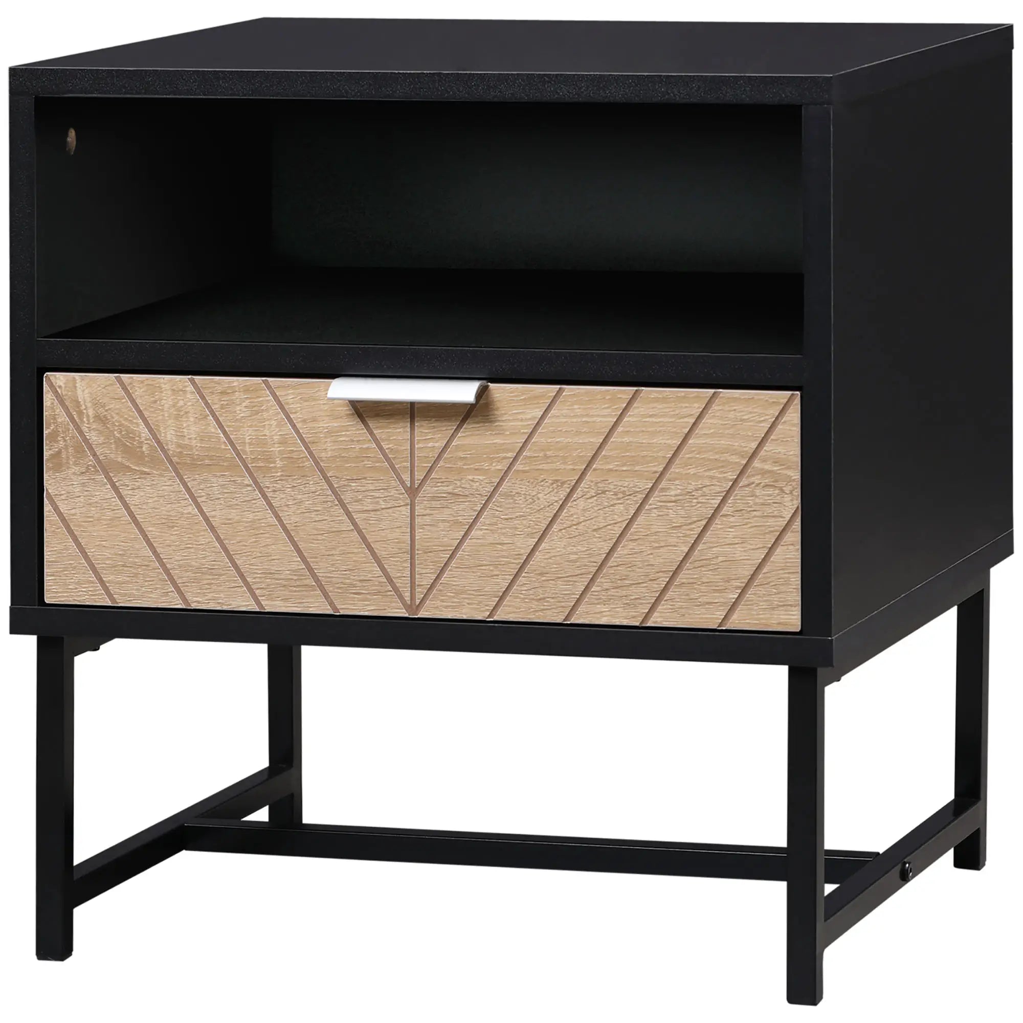 Modern Bedside Table with Drawer, Storage Shelf, Oak, Black Bedside Tables at Gallery Canada