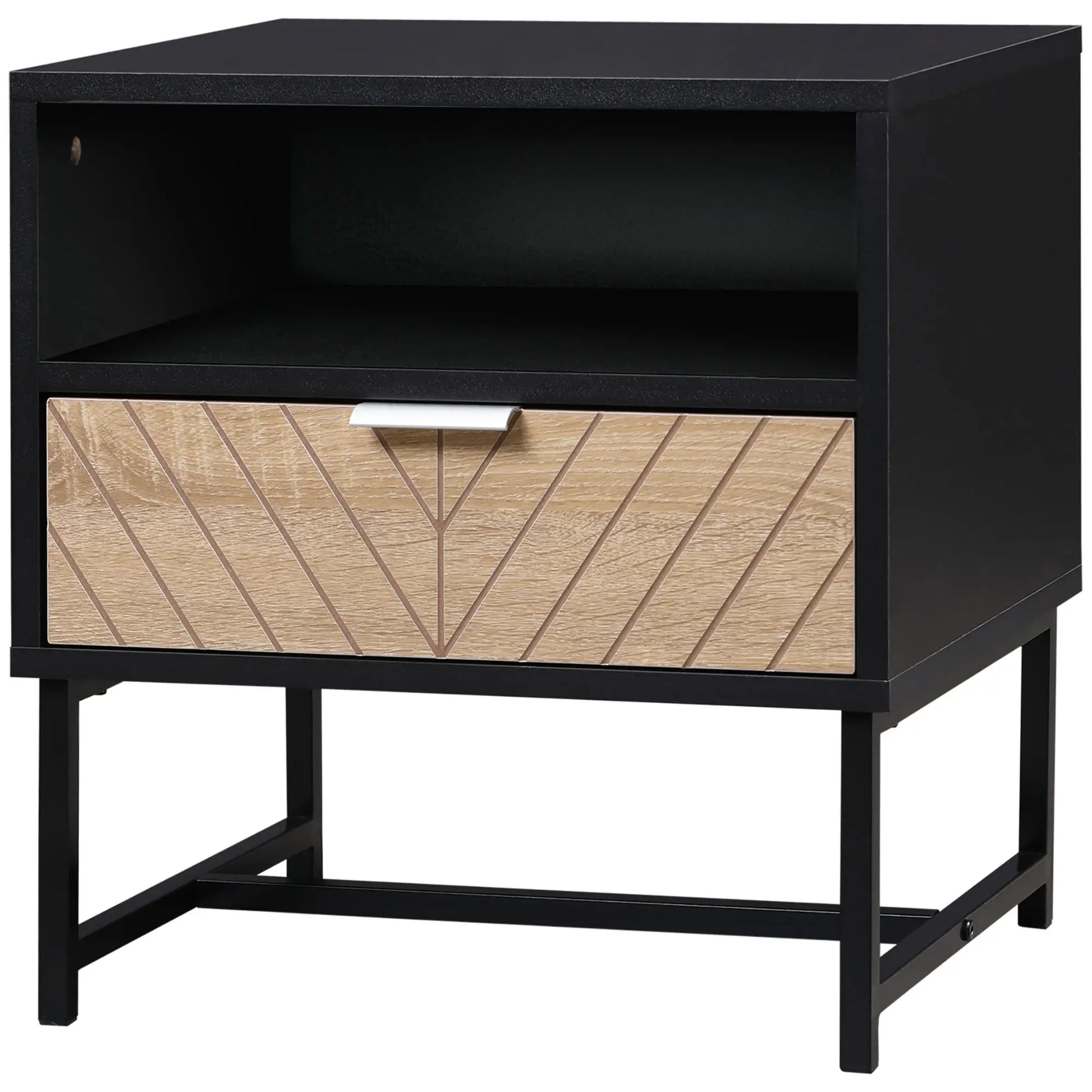 Modern Bedside Table with Drawer, Storage Shelf, Oak, Black Bedside Tables at Gallery Canada