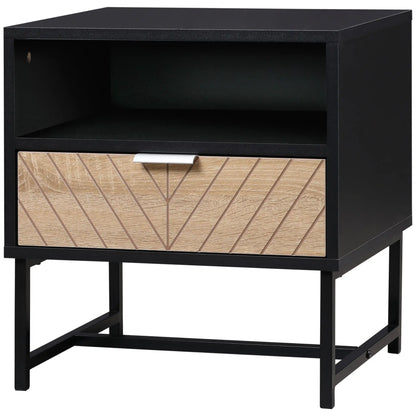 Modern Bedside Table with Drawer, Storage Shelf, Oak, Black Bedside Tables at Gallery Canada
