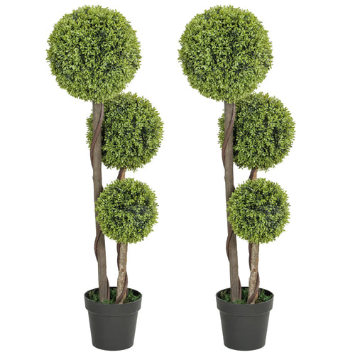 45 Inch Artificial Boxwood Topiary Tree, Set Of 2, Indoor Outdoor, Green