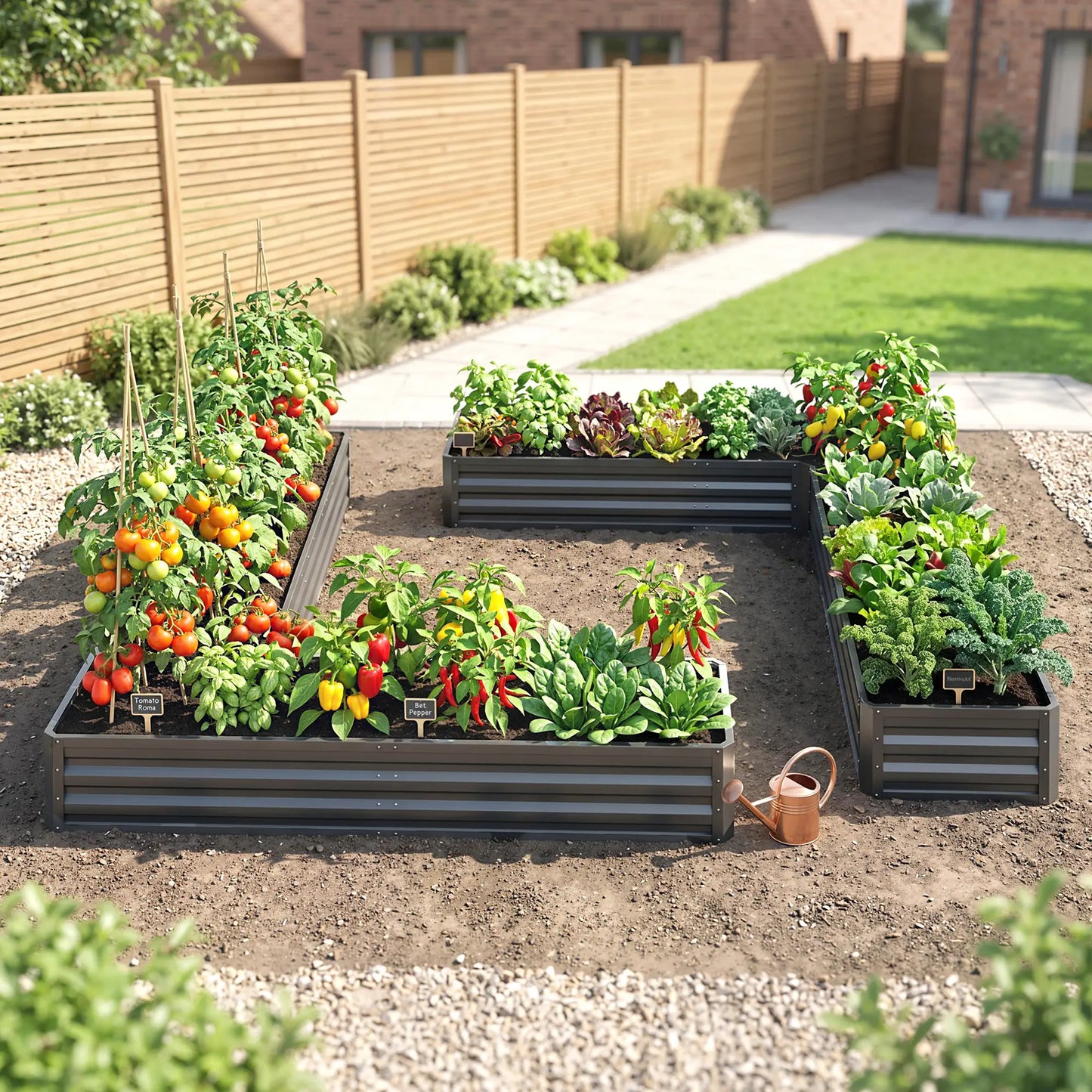 L-Shaped Raised Garden Bed, 82" x 109" x 12", Galvanized Steel, Dark Grey Galvanized Planter Boxes at Gallery Canada