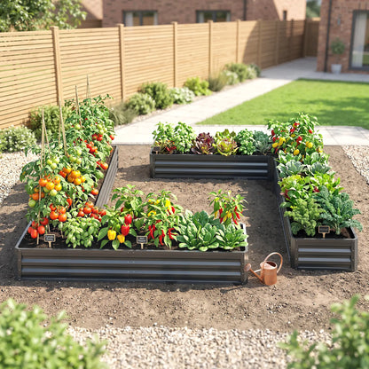 L-Shaped Raised Garden Bed, 82" x 109" x 12", Galvanized Steel, Dark Grey Galvanized Planter Boxes at Gallery Canada