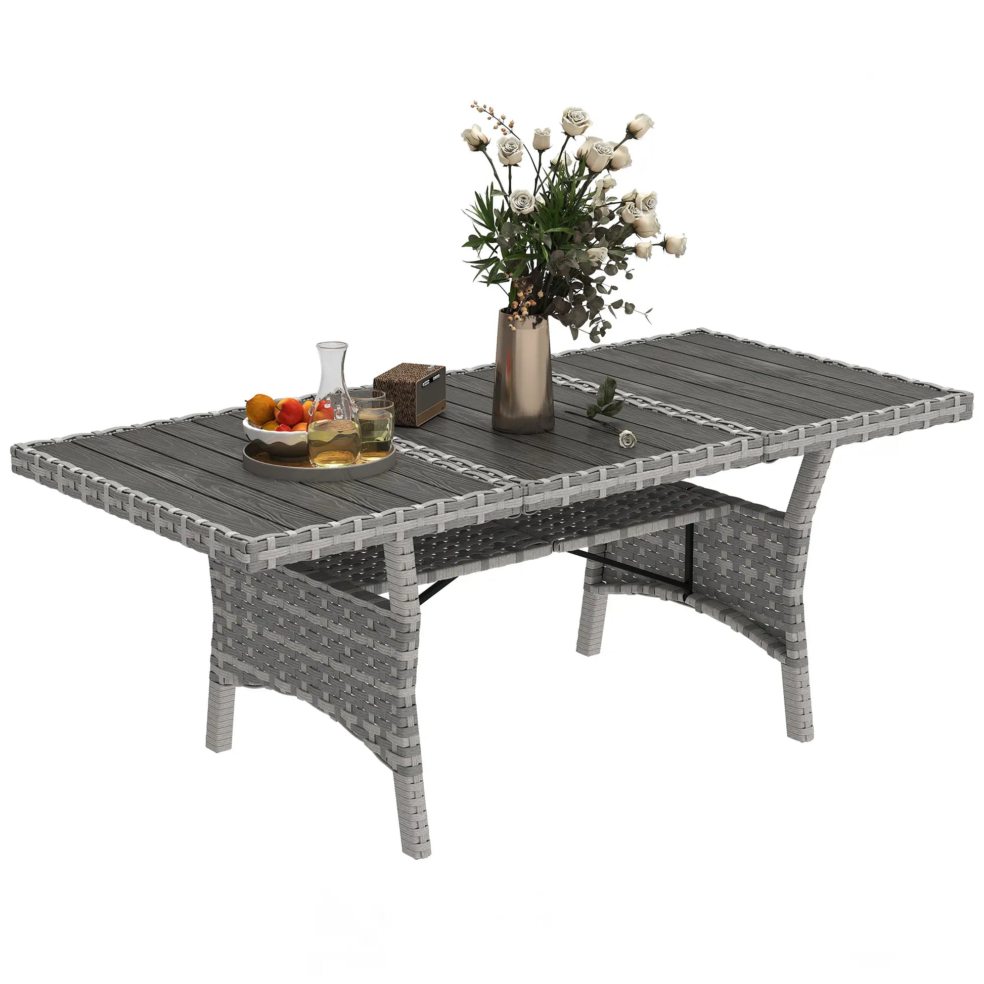 75" Outdoor Dining Table for 6-8, Wicker Patio Table with Storage, Grey Patio Dinning Tables at Gallery Canada