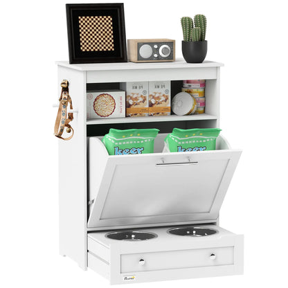 Pet Feeder Station, Dog Food Storage Cabinet with Bowls, Gray Dog Bowls at Gallery Canada