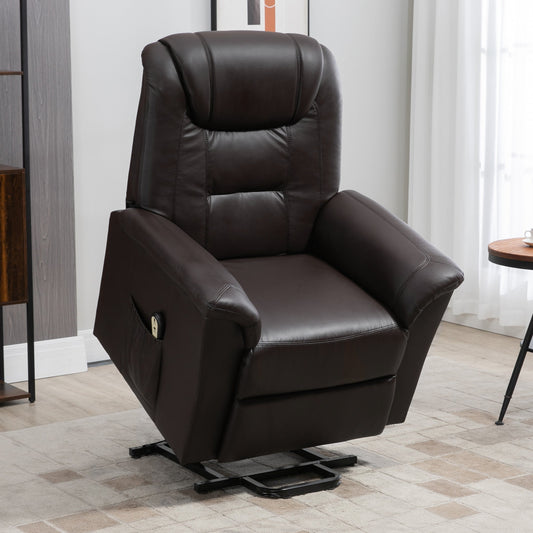 Electric Power Lift Chair for Elderly, PU Leather Recliner Sofa with Footrest and Remote Control for Living Room, Brown - Gallery Canada