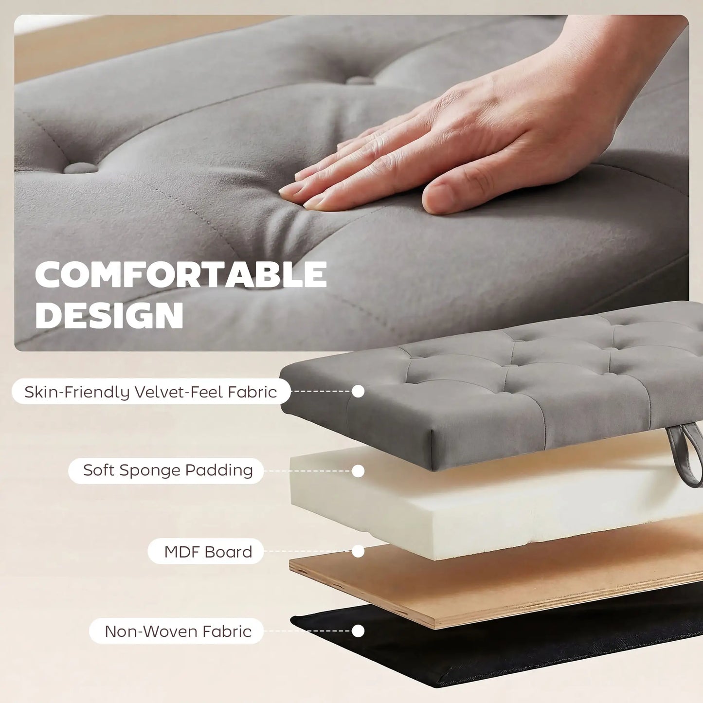 Storage Ottoman Bench, Button Tufted Velvet, Grey Storage Ottomans & Benches at Gallery Canada
