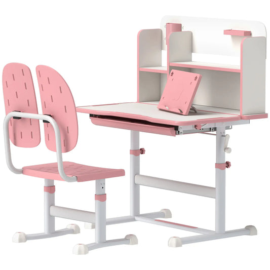 Adjustable Kids Desk and Chair Set, Study Table with Drawer, Pink Kids Desk Sets Pink, White at Gallery Canada