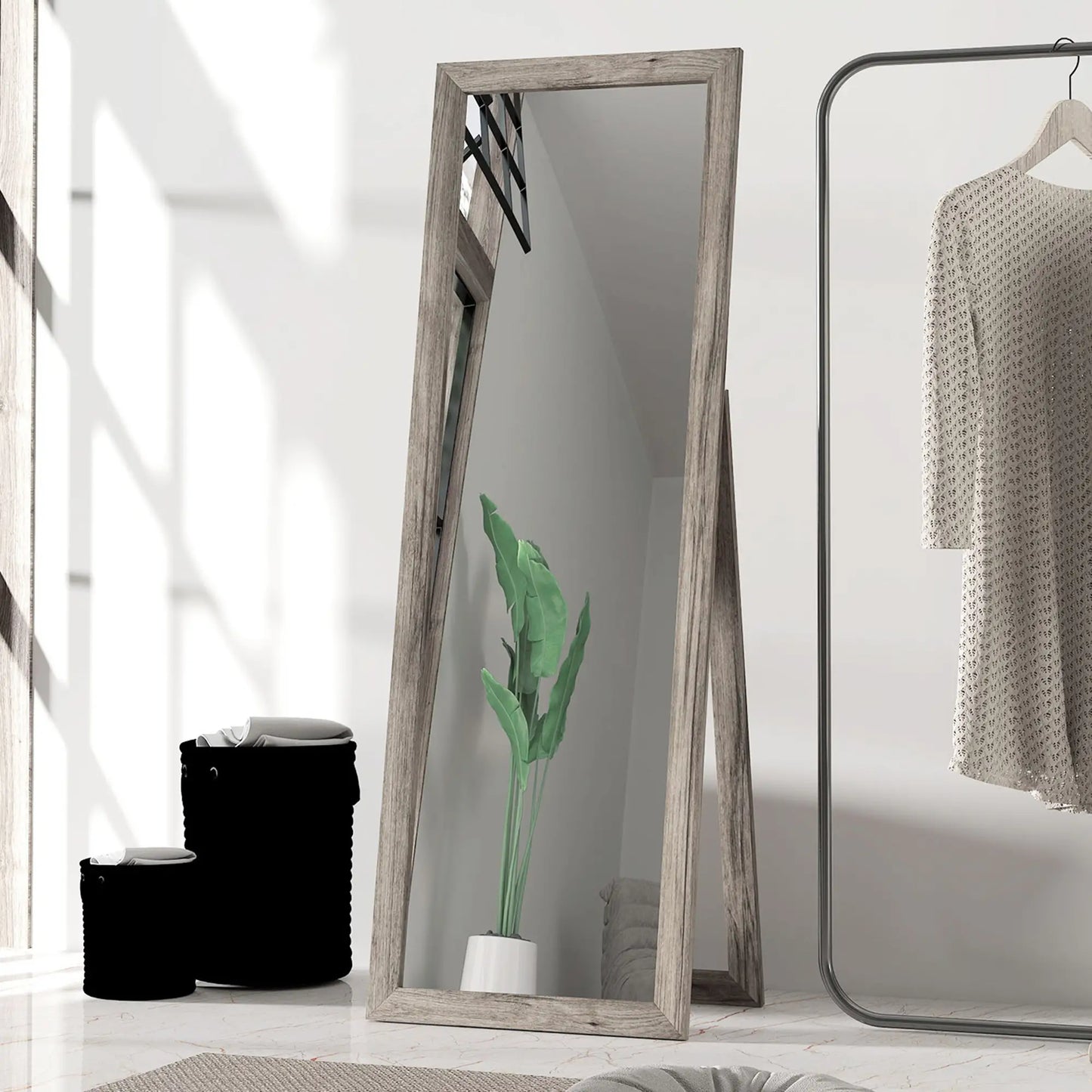 58" x 20" Floor Mirror, Full Body, Bedroom, Living Room, Wood Grain, Grey Full Length Mirrors at Gallery Canada