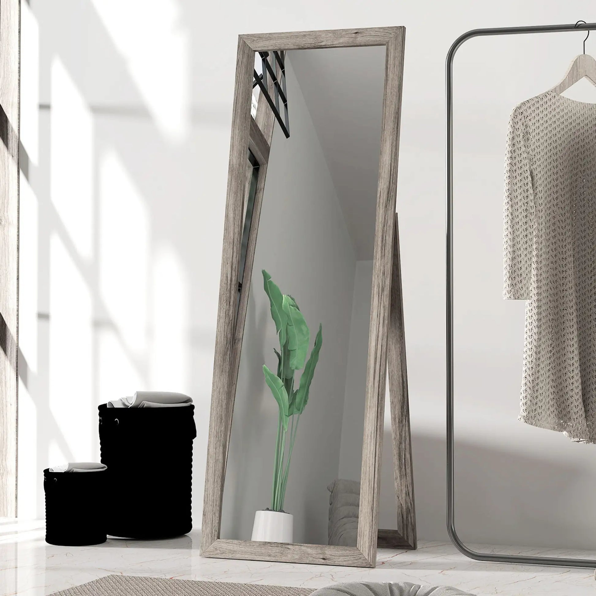 58" x 20" Floor Mirror, Full Body, Bedroom, Living Room, Wood Grain, Grey Full Length Mirrors at Gallery Canada