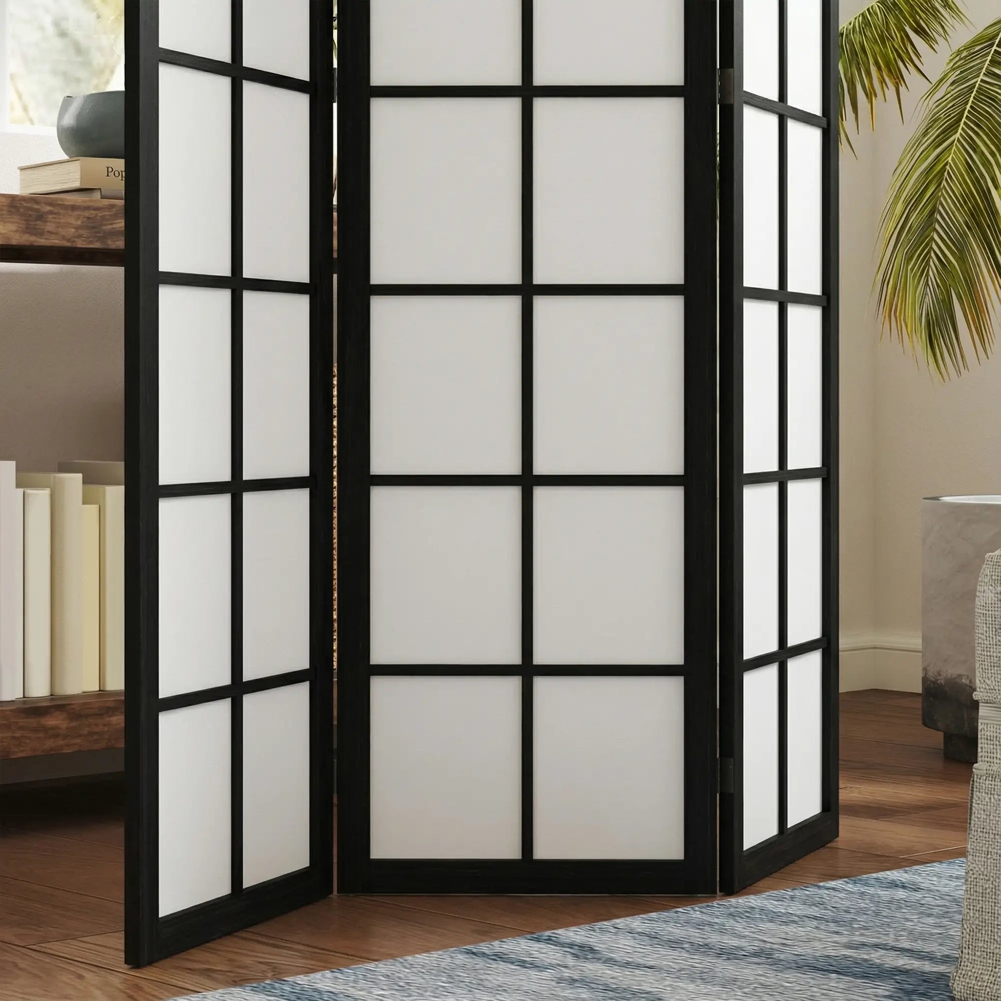 3 Panel Room Divider, 5.6 ft Folding Partition, Black Room Dividers at Gallery Canada