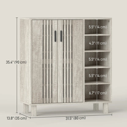 Shoe Storage with Double Doors, Open Shelves, 17 Pair, Light Grey