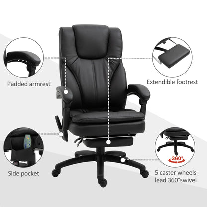 High Back Office Chair, 6-Point Vibration Massage, Reclining, 360° Swivel, Height Adjustable, Retractable Footrest Massage Chairs at Gallery Canada