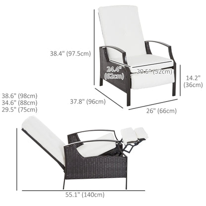 Outdoor Rattan Recliner Chair, Adjustable Back, Retractable Footrest, White Patio Chairs at Gallery Canada