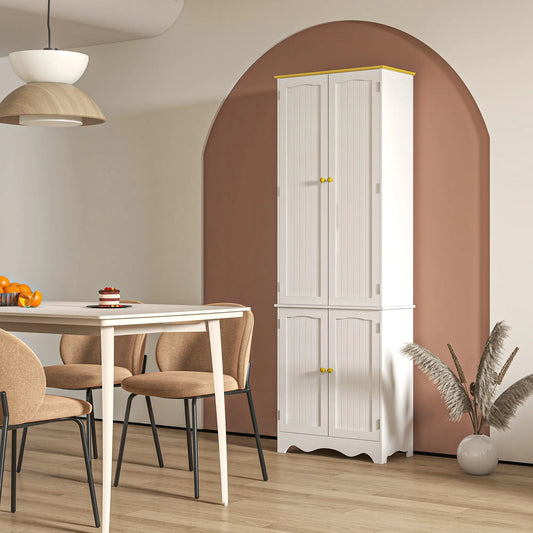 Freestanding Storage Cabinet, Kitchen Pantry with 4 Shelves, 4 Doors Kitchen Pantry Cabinets White and Brown Top at Gallery Canada