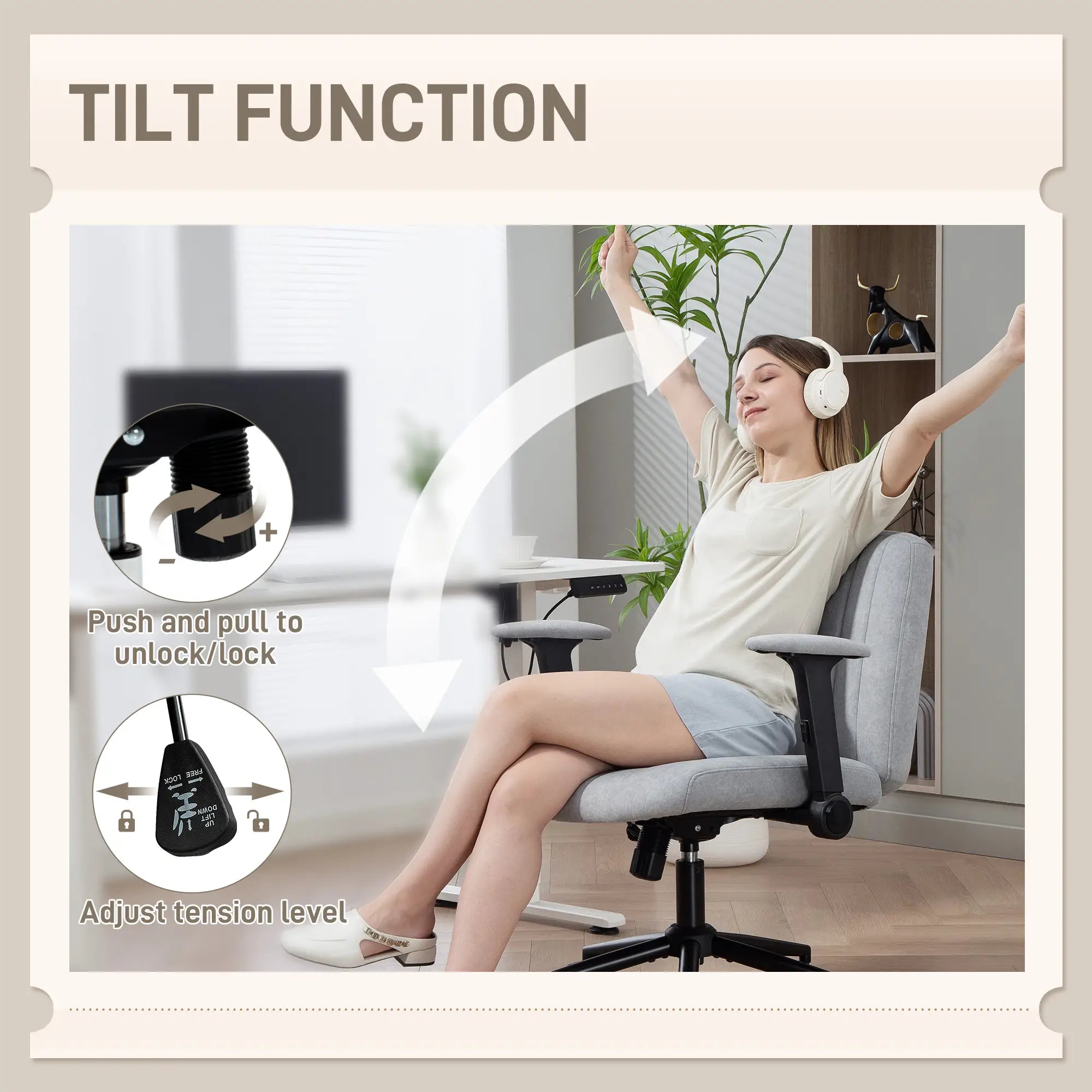 Criss Cross Chair with Flip-Up Armrests, Wheels, Adjustable Height, Tilting, Grey Task Chairs at Gallery Canada