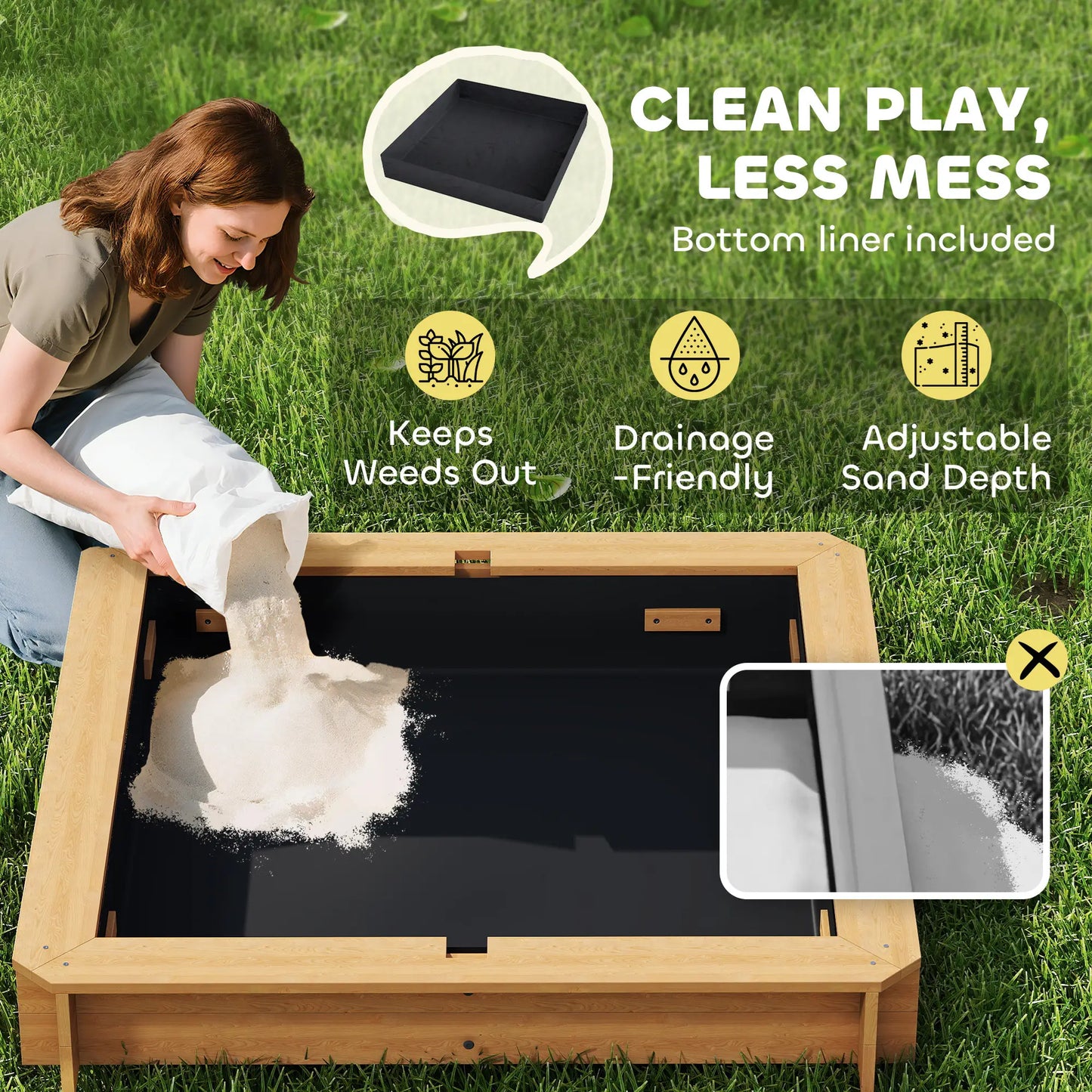 Wooden Kids Sandbox with Cover, Foldable Bench Seats, Adjustable Canopy, Light Brown Sandboxes & Accessories at Gallery Canada