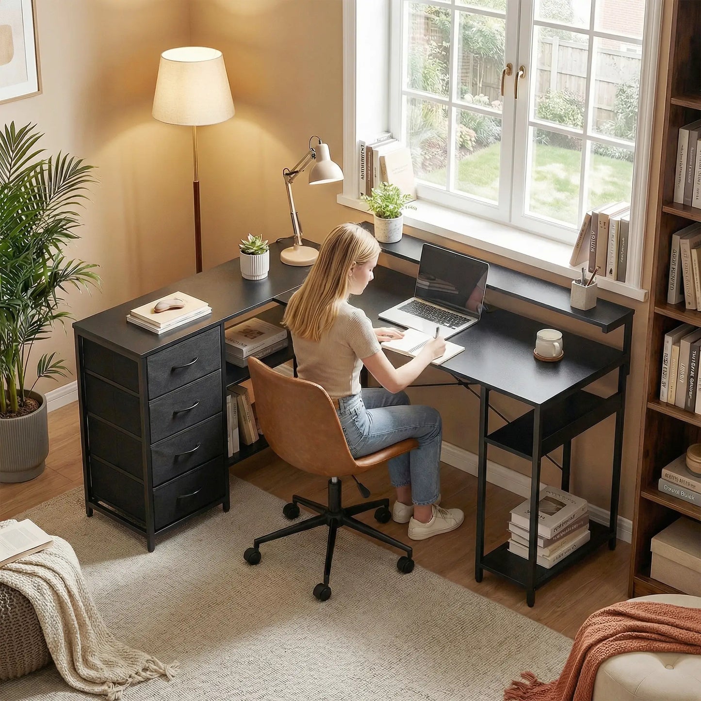 Gaming Desk With Power Outlets, LED Lights, Drawers, Monitor Stand, 61", Black Gaming Desks at Gallery Canada