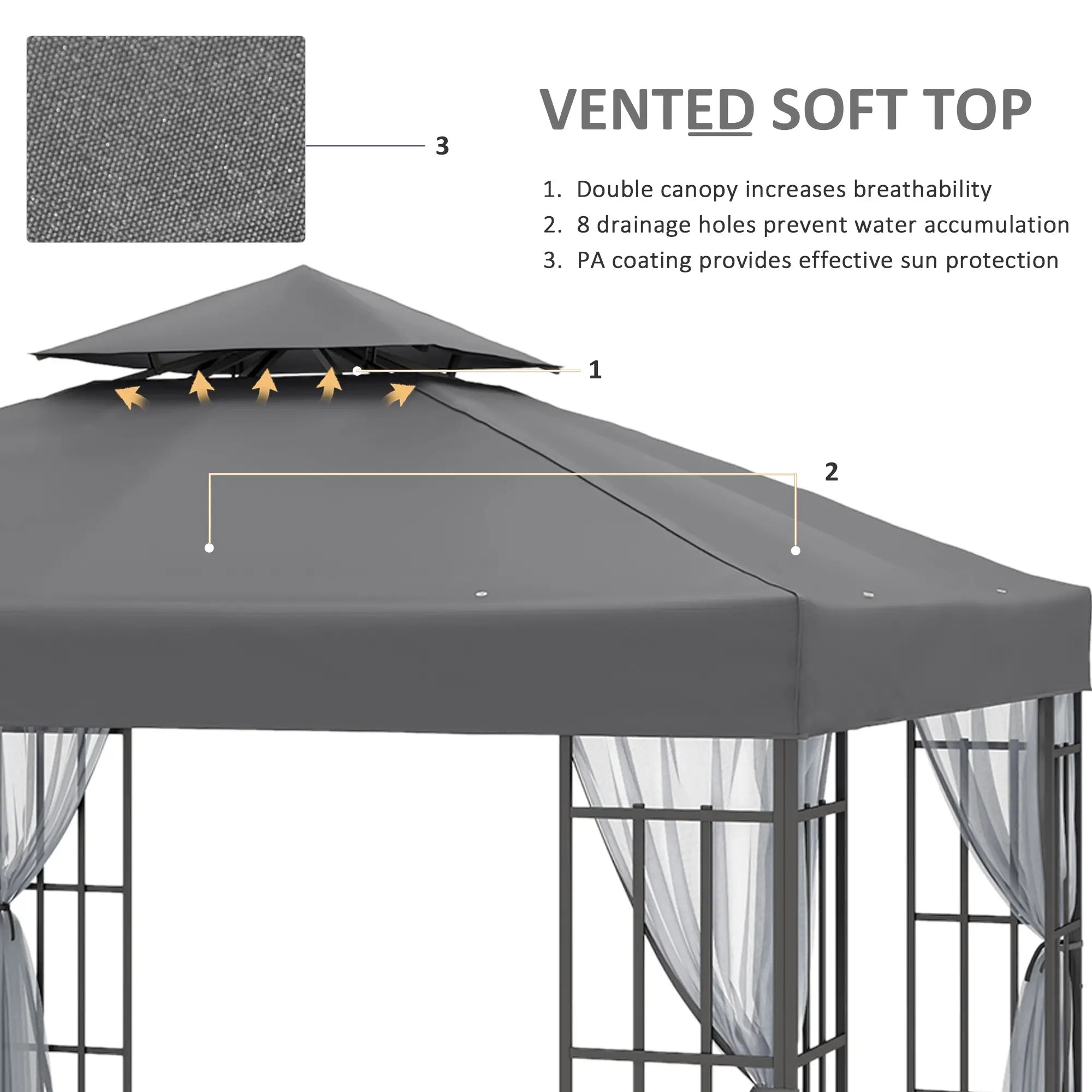 10'x10' Garden Gazebo, Portable Canopy, Mosquito Netting, Grey Gazebos at Gallery Canada